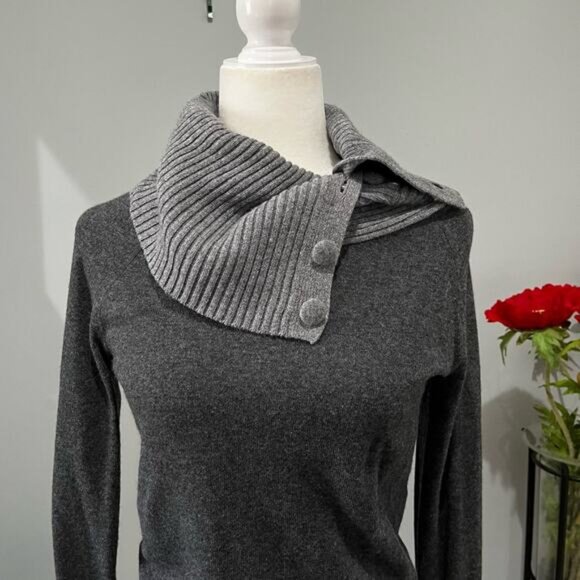 NEW Banana Republic Wool Cashmere Classic Two Tone Ribbed Cowl Neck Sweater XS - Picture 4 of 16